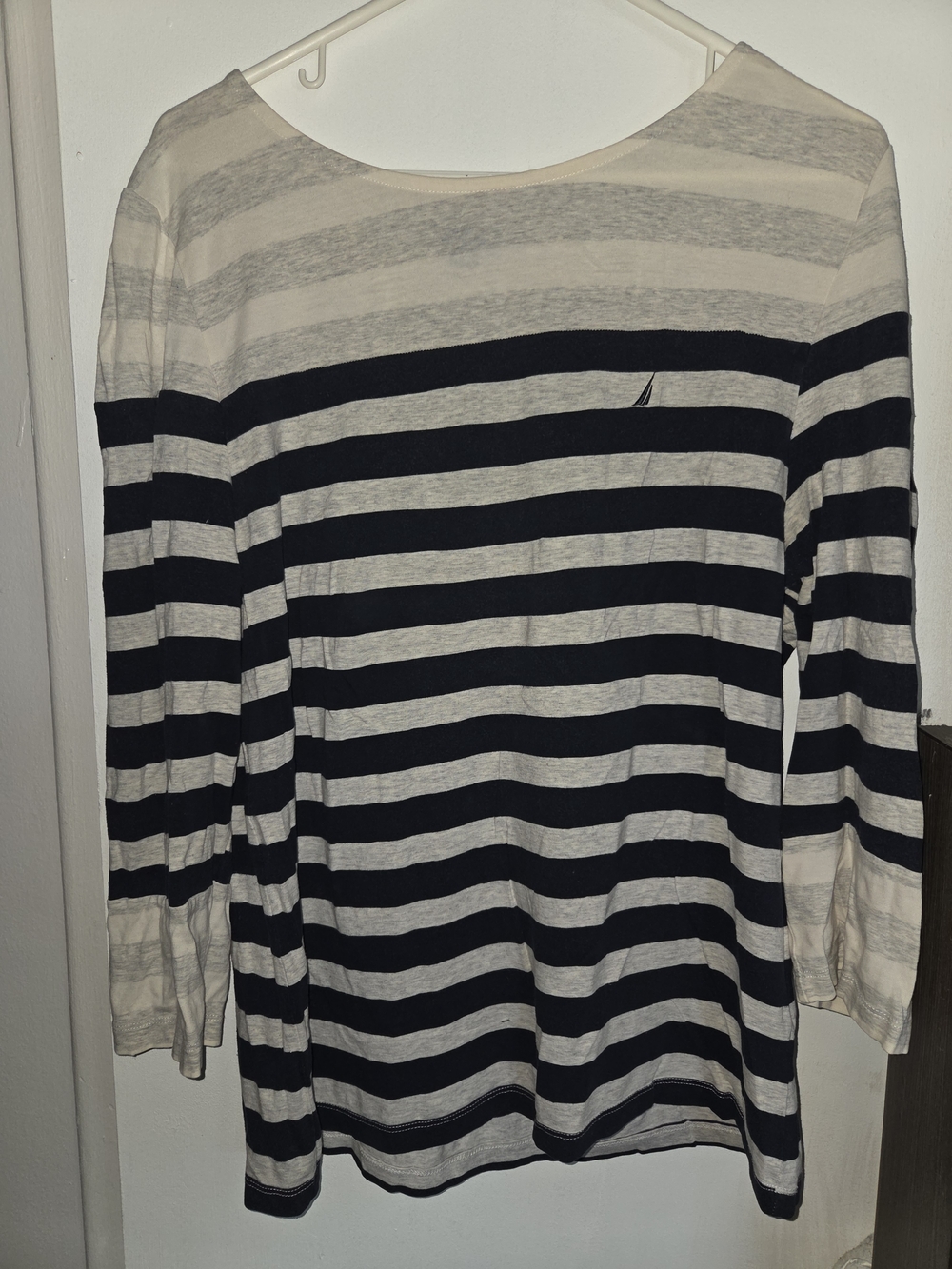 Nautica Black and White Striped Long-Sleeve Tee
